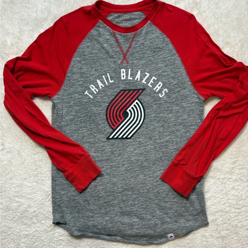 NBA Red and Gray Trail Blazers Long Sleeve Shirt